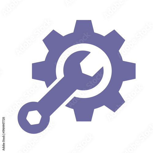Purple gear icon with wrench symbol for mechanics or engineering concept