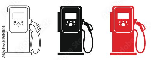 Fuel pump station illustration with three color variations