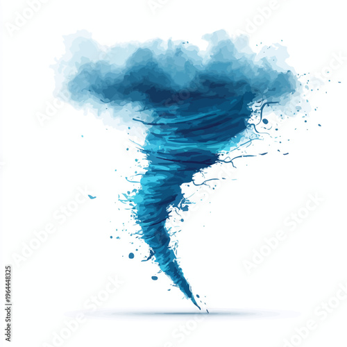 Vibrant blue tornado with watercolor effect.