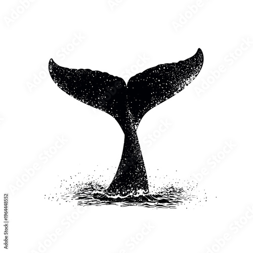 whale tail in the water with splashes.