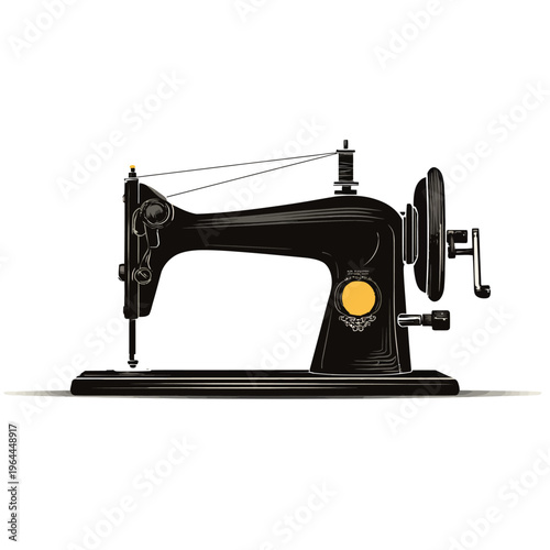 Vintage black sewing machine illustration.