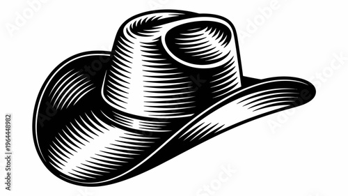 Vintage cowboy hat illustration in black and white shading  old west fashion