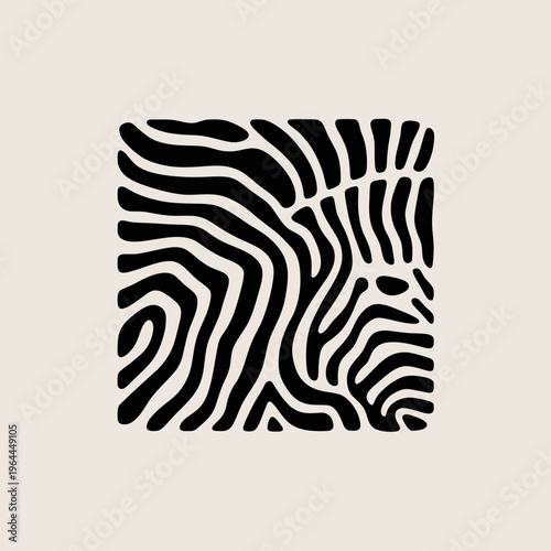 Black and white abstract topographic map design on beige background