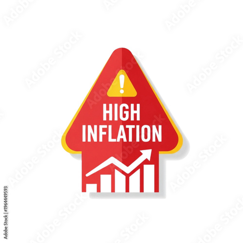 Red Color High Inflation Vector Icon – Rising Upward Arrow with Economic Price Chart Graph, Financial Crisis Indicator, Isolated, warning Flat Design
