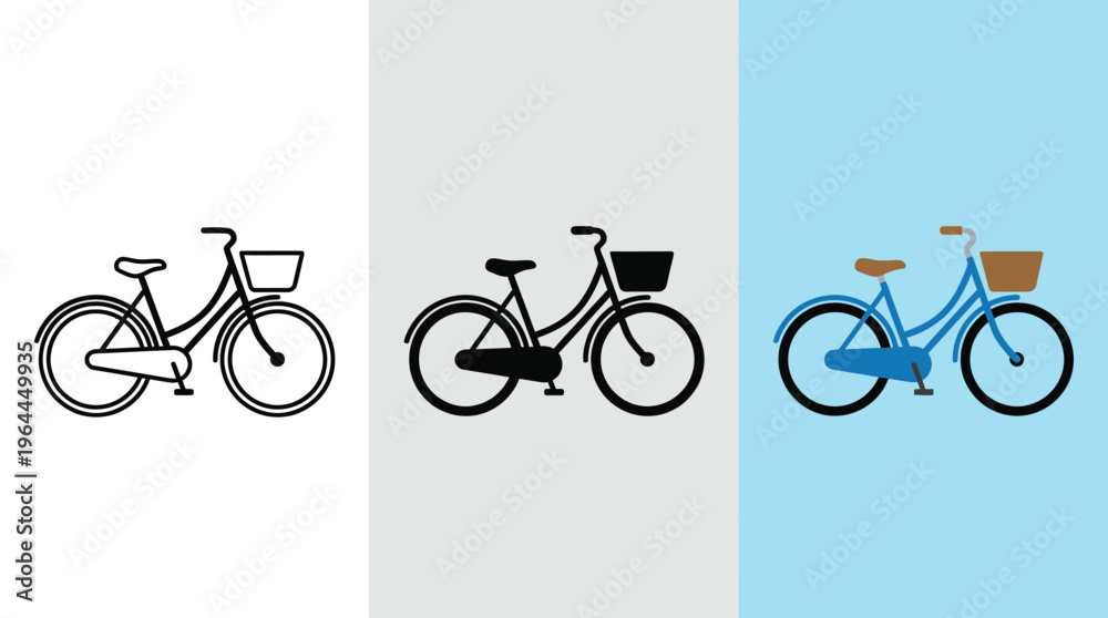 Fototapeta premium Bicycles with Baskets on Different Backgrounds