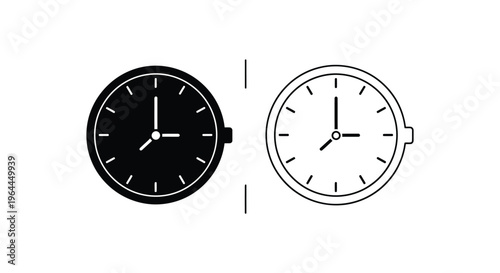 Black and white clocks contrasting time Vector