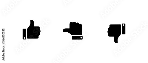 Thumb up, sideways, and down icon. Like, neutral, and dislike hand symbol. Feedback reaction sign