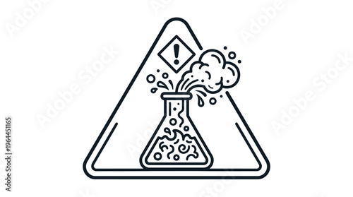 Volatile Chemical Hazard Warning Sign with Smoking Laboratory Flask and Exclamation Mark, isolated white background.