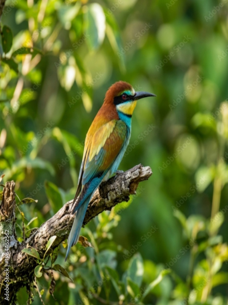 Fototapeta premium Colorful Bird Sitting on Tree Branch in Nature