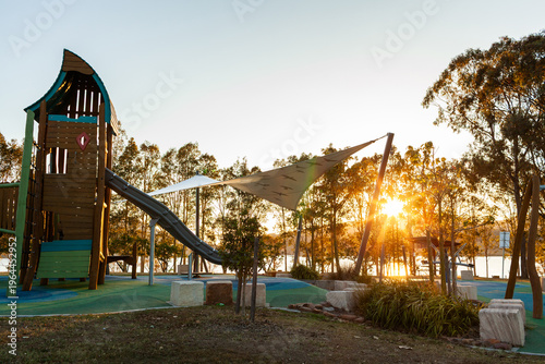 Park playground area at Lake St Clair campground in the Hunter Valley