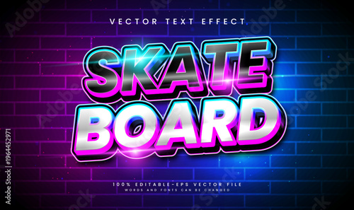 Modern skateboard editable vector text effect with glowing light concept.