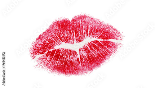Foto Isolated bright red lipstick kiss mark; passionate feminine symbol of love and r