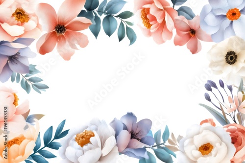 Watercolor floral frame forming an elegant wedding border