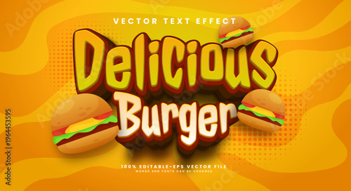 delicious burger editable vector text effect, for fast food products.