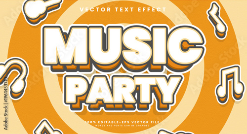 Music party vintage editable text style effect. Vector text effect.