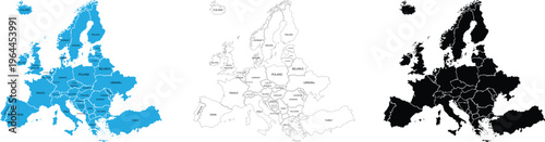 Europe and england map vector with country boundaries detailed political regions and editable geography layout