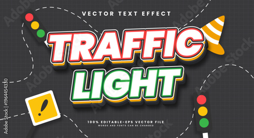 Traffic light editable text style effect. Vector text effect.