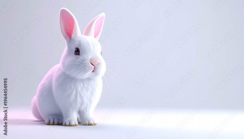 Obraz premium Fluffy white rabbit sits with pink-lined ears against a soft, gradient background