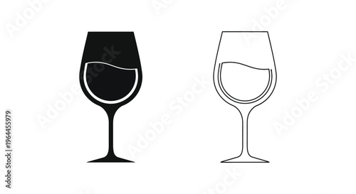 Wine glasses silhouette and line art Vector