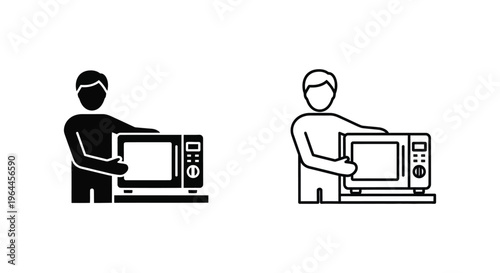 Microwave oven silhouette icon set Vector