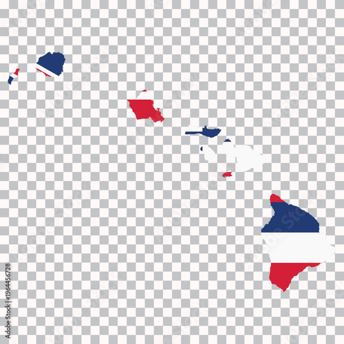 Map of Hawaii filled with its official state flag pattern, isolated on transparent background for geography and educational use.