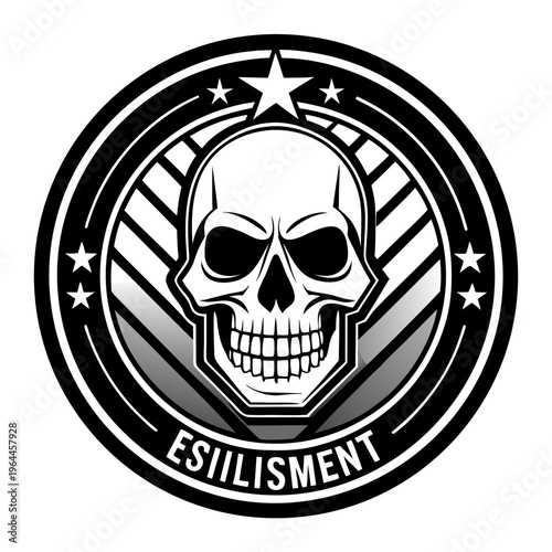 Evil Skull Emblem with Star Stripes in Dark Grunge Style for Edgy Branding and Apparel Design