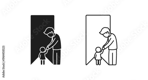 Father and child standing in doorway Vector