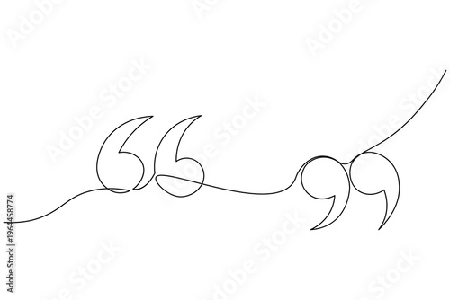 Minimalist vector illustration featuring a double quotation mark symbol created with a single continuous line. Perfect for modern blog designs, literary themes, and speech icons.