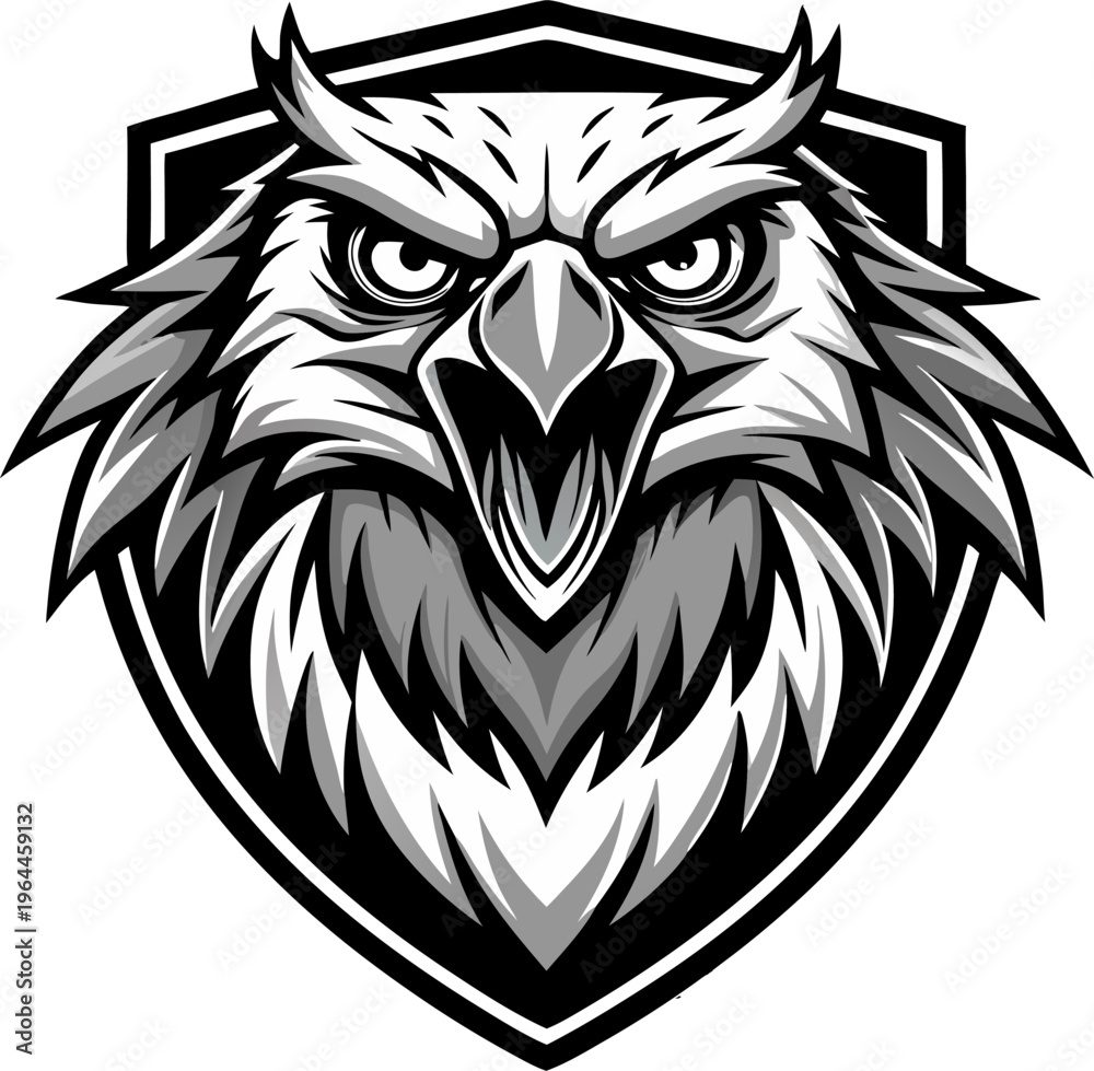 Obraz premium angry eagle head logo with shield emblem