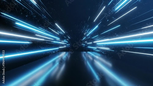 Blue streaks fly through hyperspace travel abstract background video for tech visuals and data stream concepts