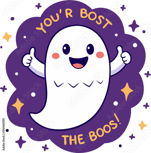 Cute ghost character with thumbs up and motivational text for Halloween