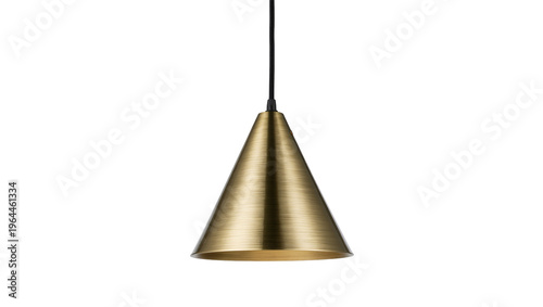 Canvas Print Isolated elegant modern golden brass conical pendant lamp with stylish brushed m
