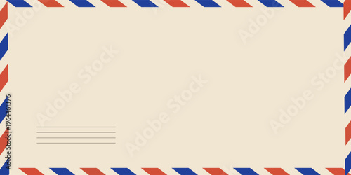 Airmail envelope frame. Commercial envelope. International vintage letter border. Retro air mail postcard with blue and red stripes. Blank correspondence paper template.eps,10
