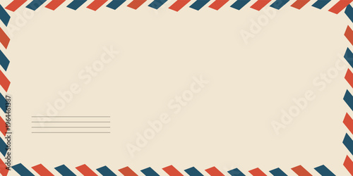 Airmail envelope frame. Commercial envelope. International vintage letter border. Retro air mail postcard with blue and red stripes. Blank correspondence paper template.eps,10