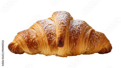Fotografía Isolated fresh golden croissant dusted with powdered sugar, delicious breakfast