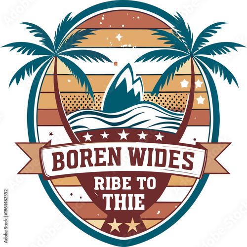 Vintage tropical logo with palm trees and mountain