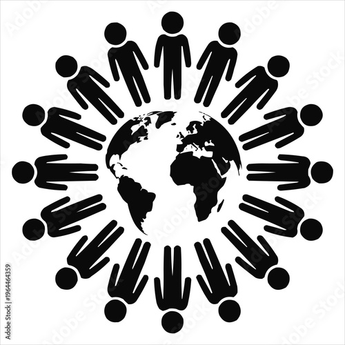 Global community holding hands around the Earth, symbolizing unity and worldwide connection.