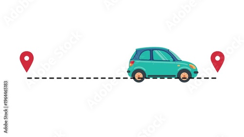 Blue car navigating route between two location pins