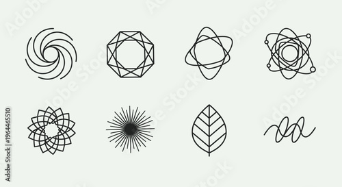 Abstract Geometric and Organic Line Art Icons Set in Bright Studio