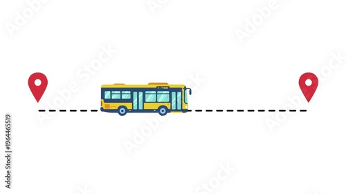 Bus travel route with location pins: public transport navigation