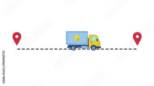 Delivery Truck Tracking Route with Location Pins