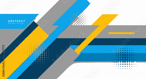 Abstract background with dynamic blue, yellow, and grey diagonal stripes and halftone dot patterns, providing a modern and energetic design.