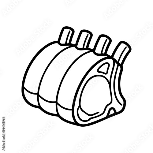 Bold Line Raw Lamb Rack or Spare Ribs Illustration / Meat Vector Icon