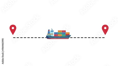 Cargo Ship Global Logistics Route Tracking Delivery Animation