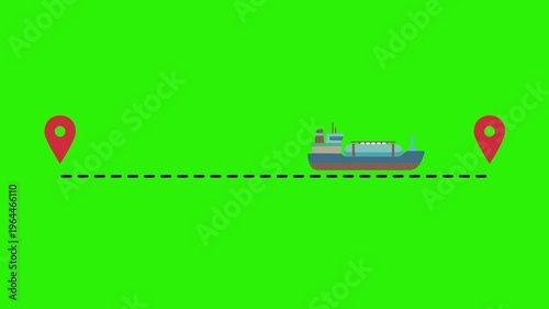 Cargo Ship Route Animation on Green Screen