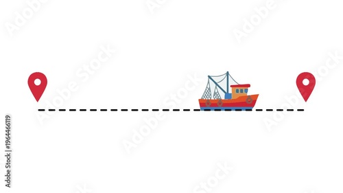 Fishing boat journey tracking between two location pins