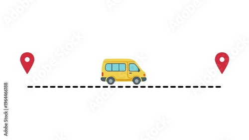 Yellow Van Travel Route with Location Pins