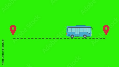 Animated Bus Route with Location Pins on Green Screen