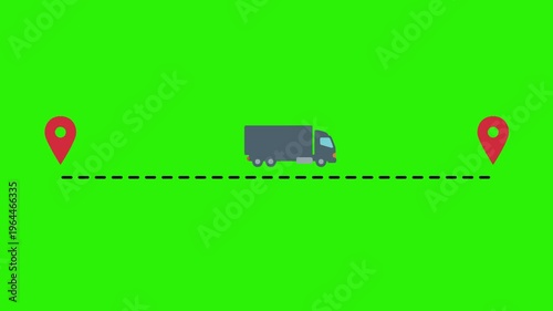 Delivery Truck Tracking Route Animation on Green Screen