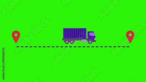 Delivery Truck Tracking Route Animation on Green Screen